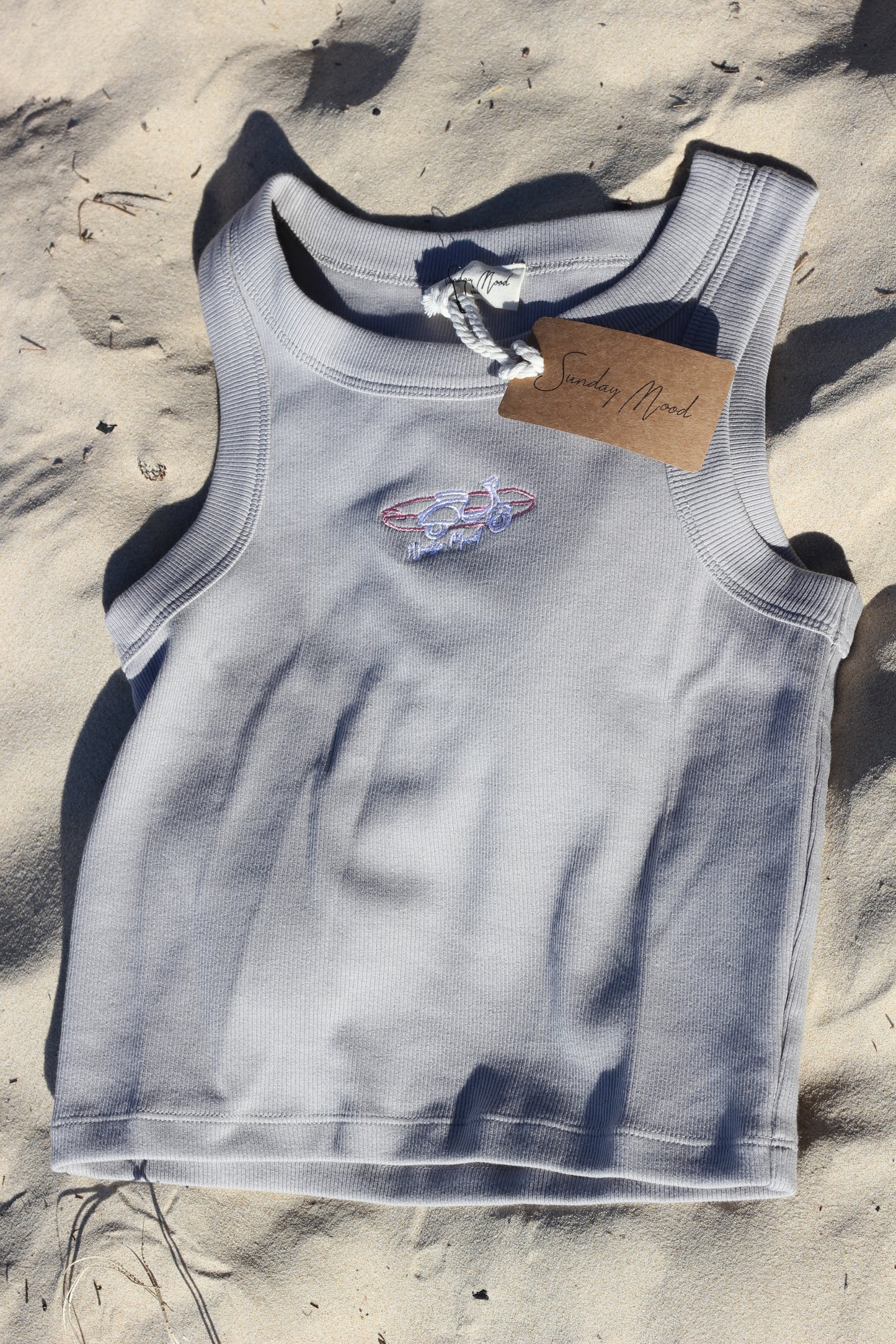 Embroidered Vespa and longboard woman crop tank Olivia